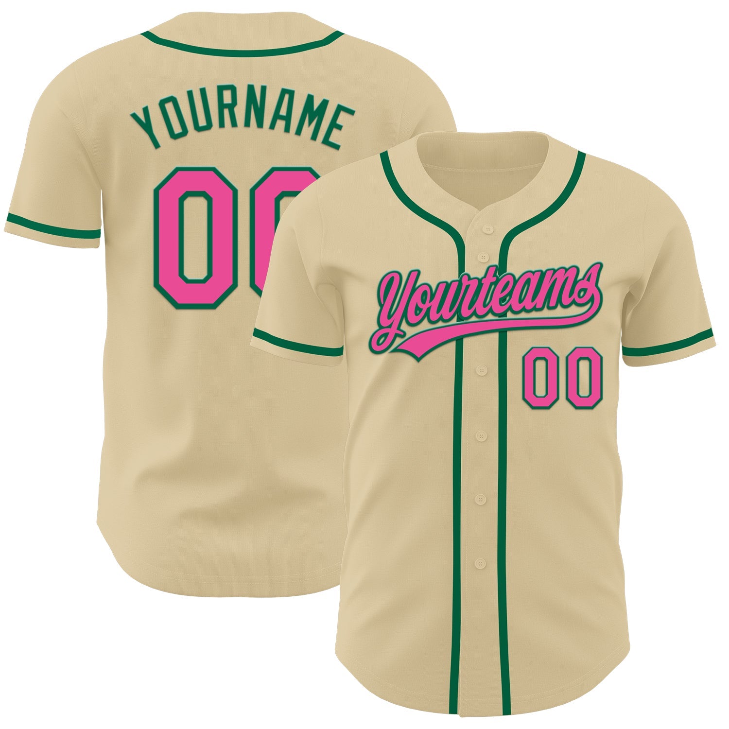 Custom Sand Pink-Kelly Green Authentic Baseball Jersey - Main View