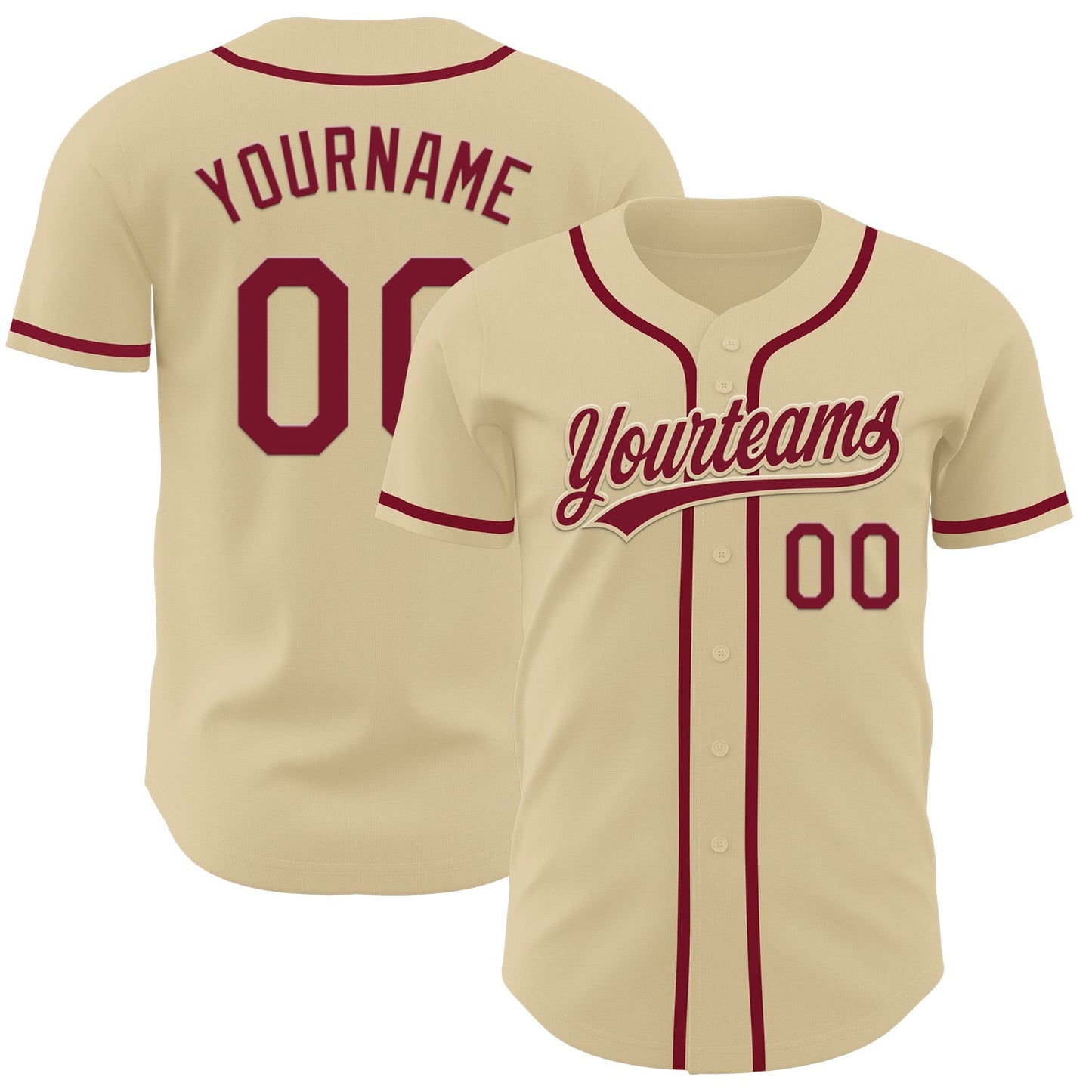 Custom Sand Crimson Authentic Baseball Jersey - Main View