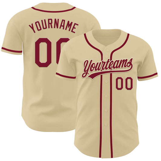 Custom Sand Crimson Authentic Baseball Jersey - Main View