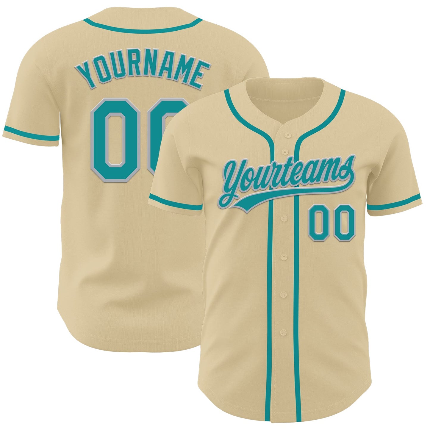 Custom Sand Teal-Gray Authentic Baseball Jersey - Main View