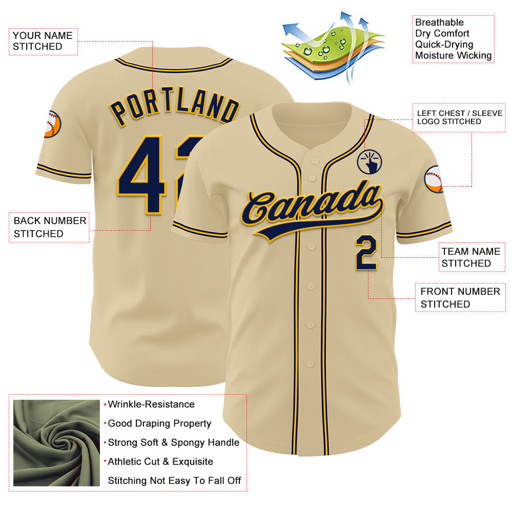 Custom Sand Navy-Gold Authentic Baseball Jersey view 3
