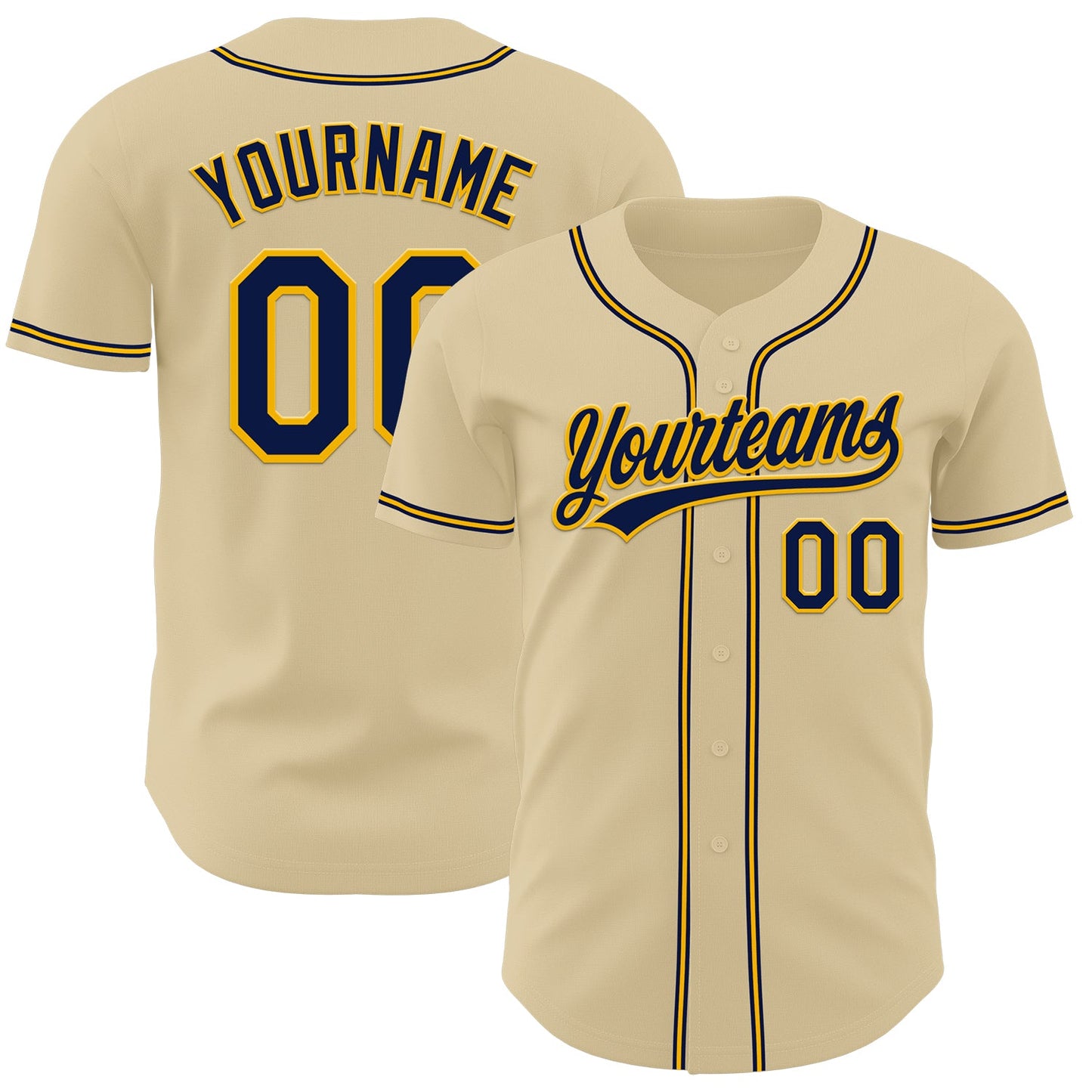 Custom Sand Navy-Gold Authentic Baseball Jersey - Main View