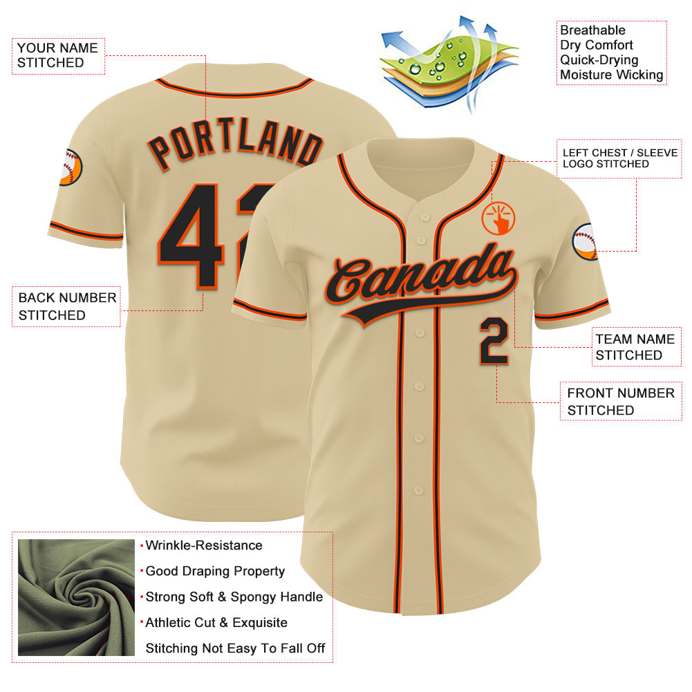 Custom Sand Black-Orange Authentic Baseball Jersey view 3