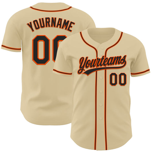 Custom Sand Black-Orange Authentic Baseball Jersey - Main View