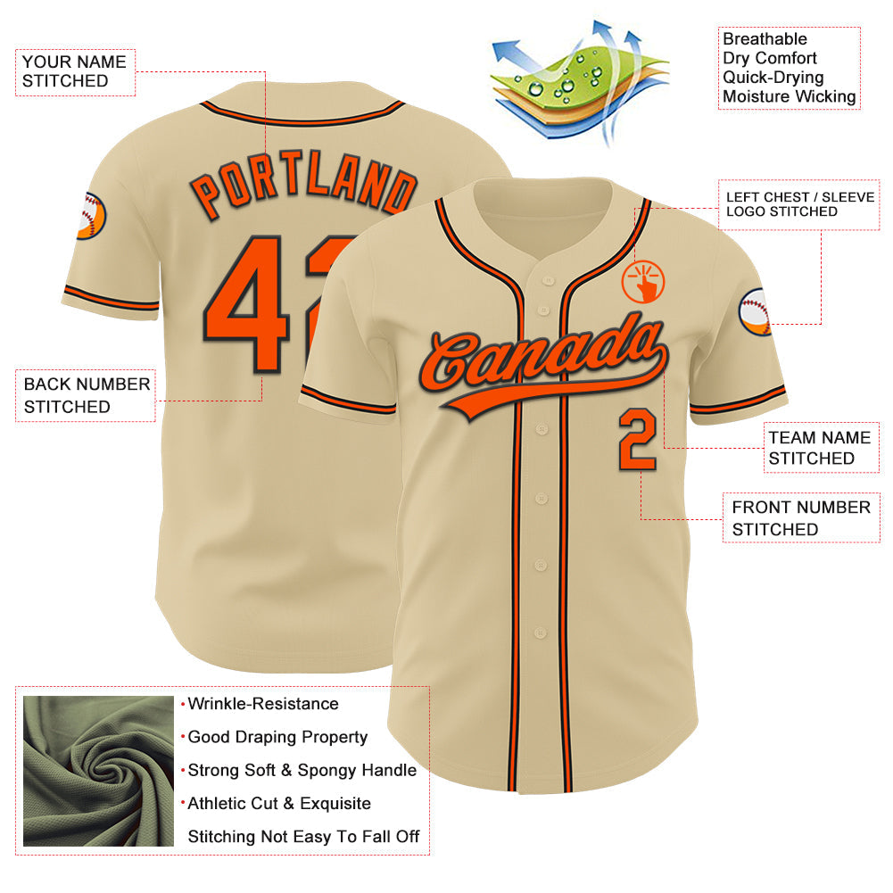 Custom Sand Orange-Black Authentic Baseball Jersey view 3