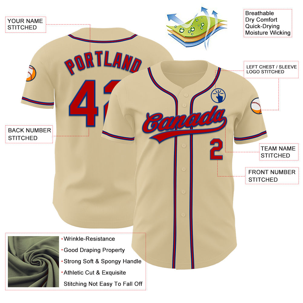 Custom Sand Red-Royal Authentic Baseball Jersey view 3