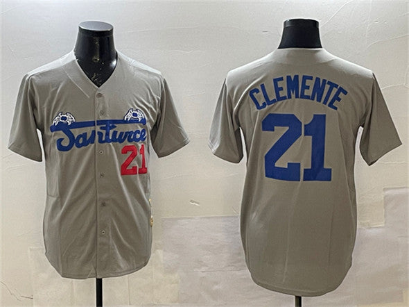 Santurce Crabbers #21 Roberto Clemente Gray Cool Base Stitched Baseball Jersey - Main View