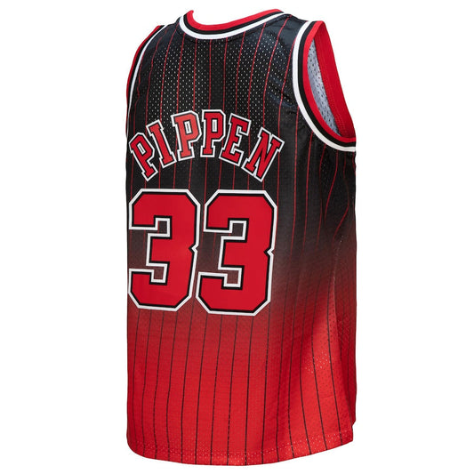 C.Bulls #33 Scottie Pippen Mitchell & Ness 1995-96 Hardwood Classics Fadeaway Swingman Player Jersey Red Black Stitched American Basketball Jersey - Main View