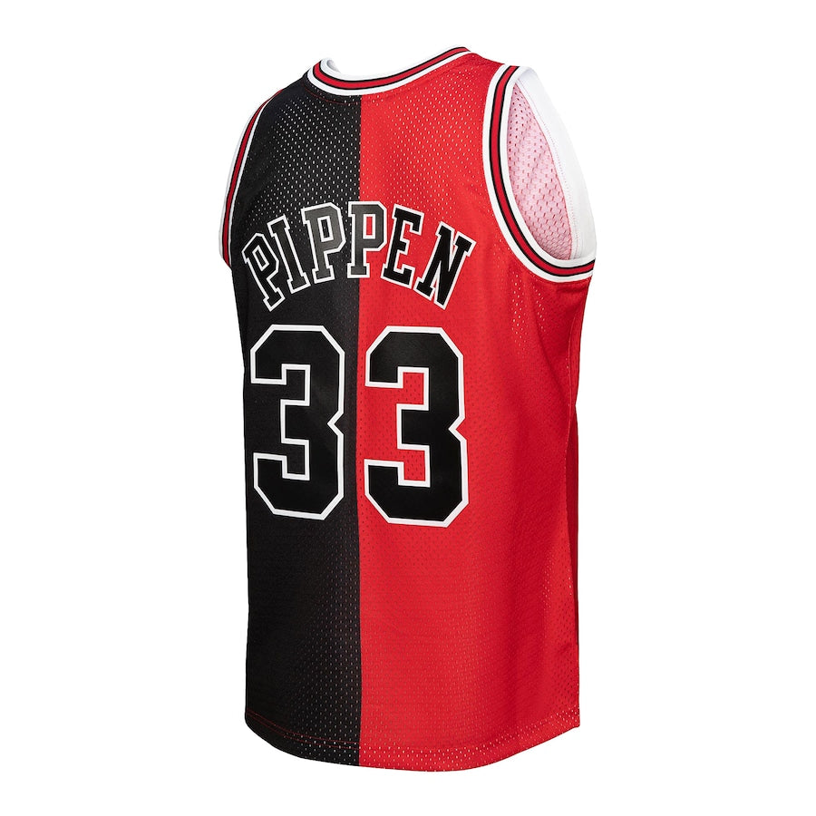C.Bulls #33 Scottie Pippen Mitchell & Ness Hardwood Classics 1997-98 Split Swingman Jersey Red Black Stitched American Basketball Jersey - Main View