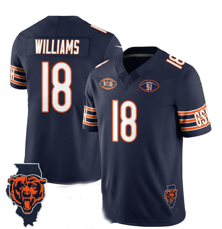 C.Bears #18 Caleb Williams Navy 1920-2025 Vapor Limited Jersey - All Stitched American Football Jerseys - Main View