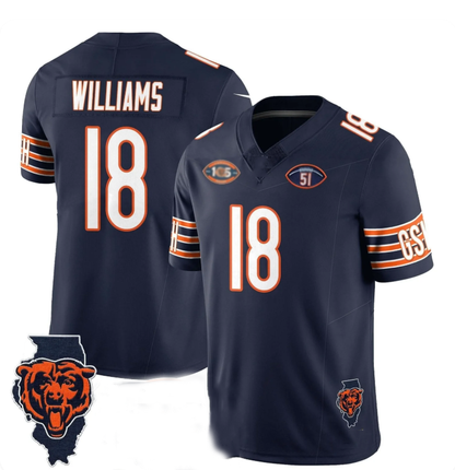 C.Bears #18 Caleb Williams Navy 1920-2025 Vapor Limited Jersey - All Stitched American Football Jerseys - Main View