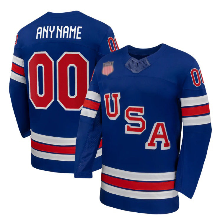 Custom USA Home 2026 Royal Blue Stitched American Hockey Jerseys - Main View