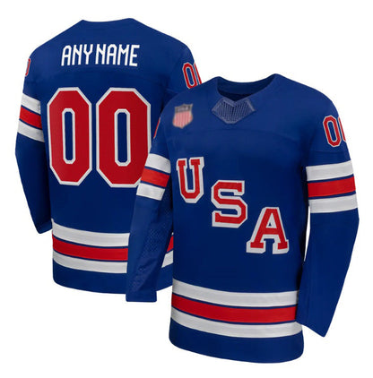 Custom USA Home 2026 Royal Blue Stitched American Hockey Jerseys - Main View
