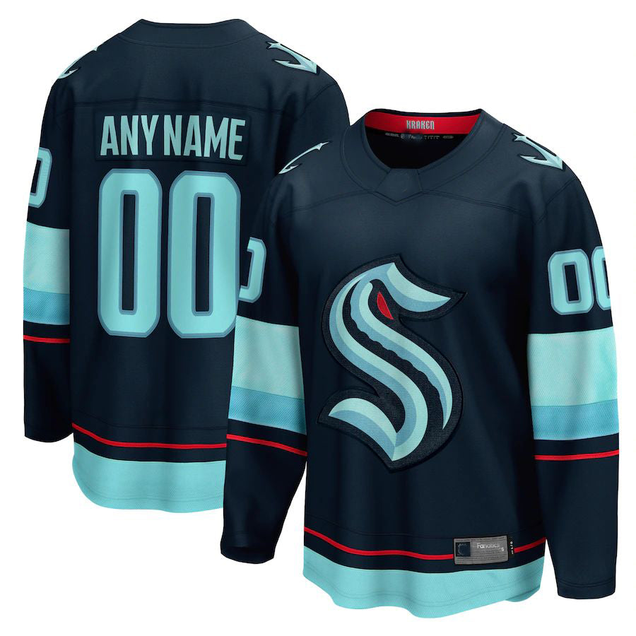 Custom S.Kraken Fanatics Branded Home Breakaway  Navy Stitched American Hockey Jerseys - Main View