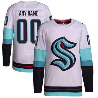 Custom S.Kraken  Away Primegreen Authentic  Jersey White Stitched American Hockey Jerseys - Main View