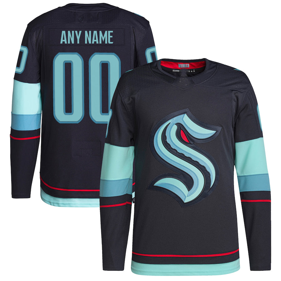 Custom S.Kraken Home Authentic Primegreen Jersey Navy Stitched American Hockey Jerseys - Main View
