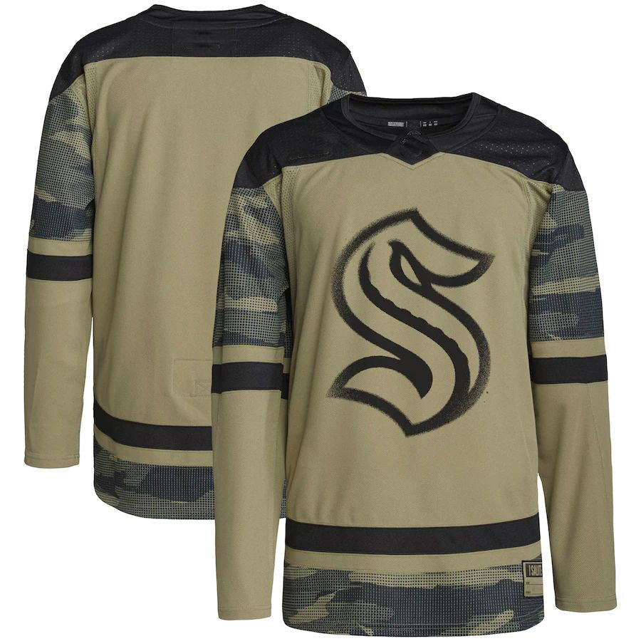 S.Kraken Military Appreciation Team Authentic Practice Jersey  Camo Stitched American Hockey Jerseys - Main View