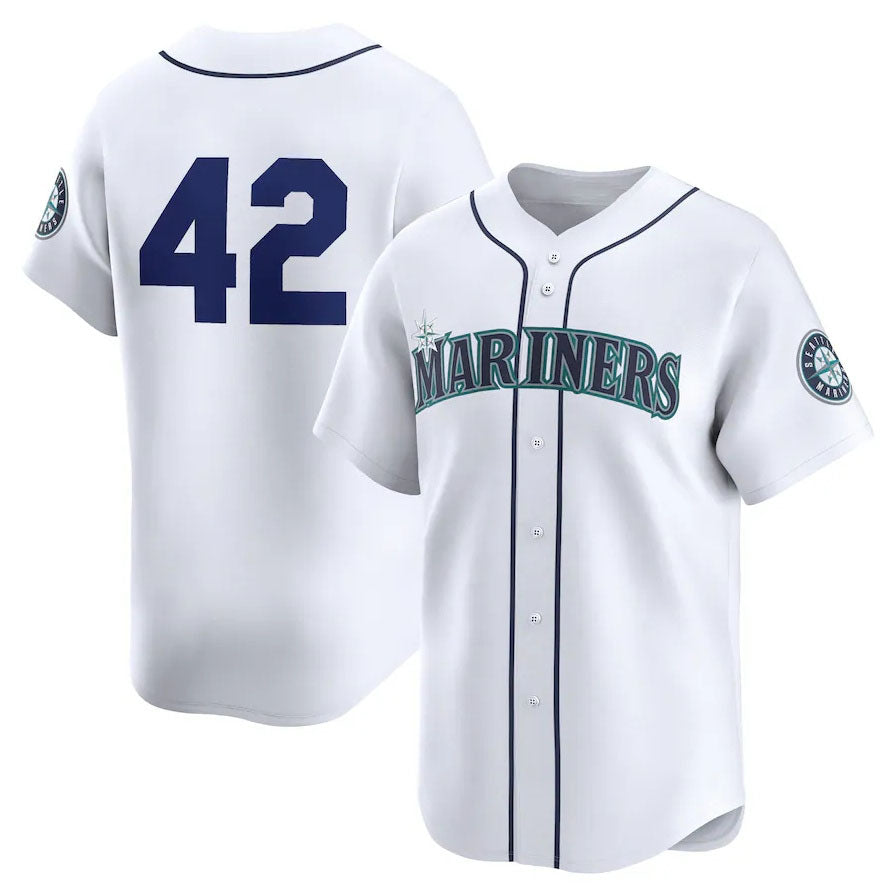 Seattle Mariners 2024 #42 Jackie Robinson Day Home Limited Jersey – White Stitches Baseball Jerseys - Main View