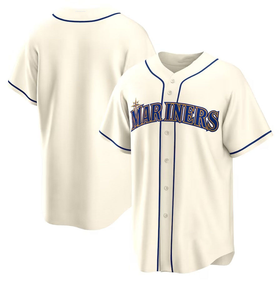 Seattle Mariners Alternate Replica Team Jersey - Cream Stitched Baseball Jersey - Main View