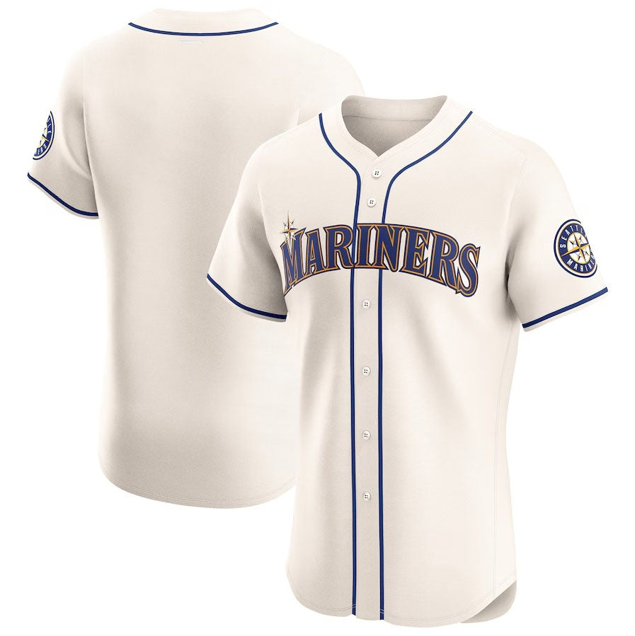 Seattle Mariners Alternate Vapor Premier Elite Patch Jersey - Cream Stitched Baseball Jersey - Main View