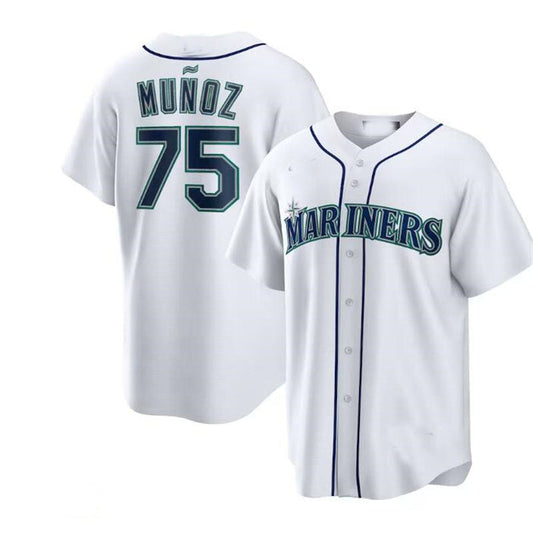 Seattle Mariners #75 Andrés Muñoz White Home Replica Player Jersey Baseball Jerseys - Main View