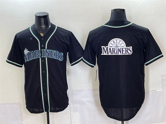 Seattle Mariners Team Big Logo 2026 Fashion Replica Black Out Stitched Baseball Jersey - Main View
