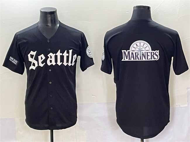 Seattle Mariners Team Big Logo Black 'Deep Sea Gothic Edition' Vapor Premier Limited Stitched Baseball Jersey - Main View