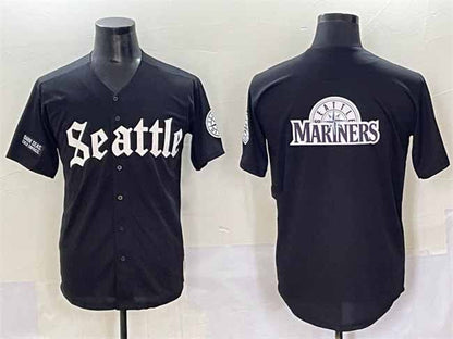 Seattle Mariners Team Big Logo Black 'Deep Sea Gothic Edition' Vapor Premier Limited Stitched Baseball Jersey - Main View