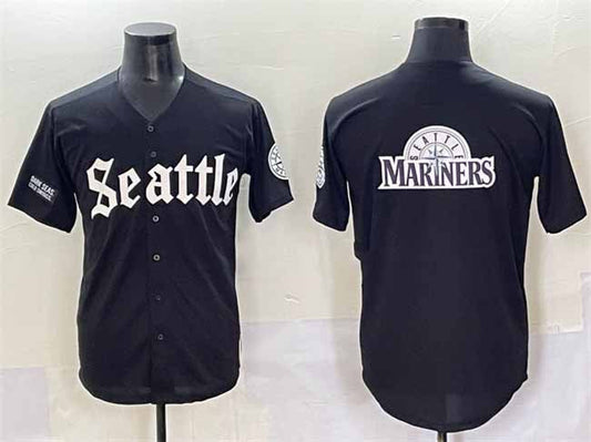 Seattle Mariners Team Big Logo Black 'Deep Sea Gothic Edition' Vapor Premier Limited Stitched Baseball Jersey - Main View