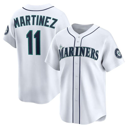 Seattle Mariners #11 Edgar Martinez Throwback Cooperstown Collection Limited Jersey - White Stitched Baseball Jersey - Main View