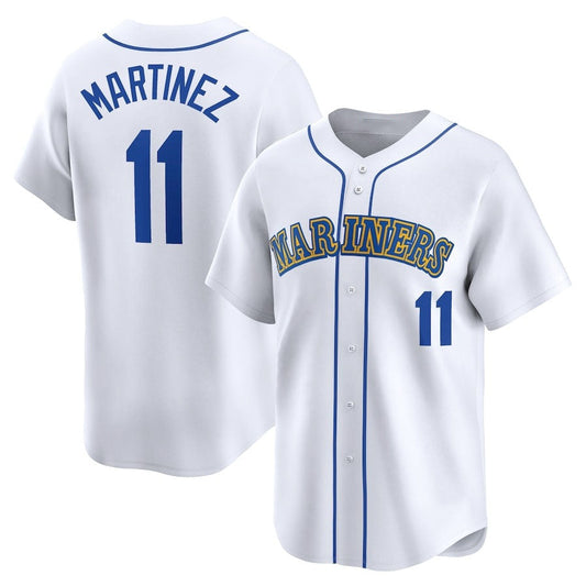Seattle Mariners #11 Edgar Martinez Throwback Cooperstown Limited Jersey - White Stitched Baseball Jersey - Main View