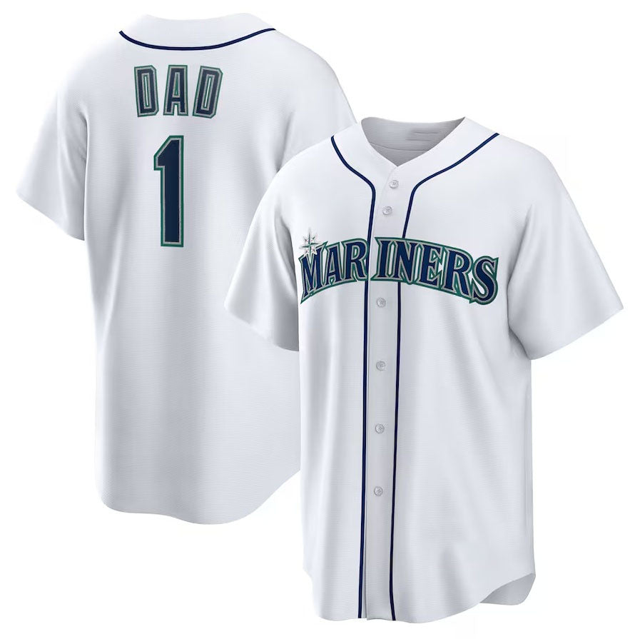 Seattle Mariners #1 Dad Home Replica Jersey - White Stitched Baseball Jersey - Main View