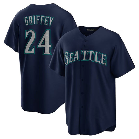 Seattle Mariners #24 Ken Griffey Jr. Alternate Replica Player Jersey - Navy Stitched Baseball Jersey - Main View