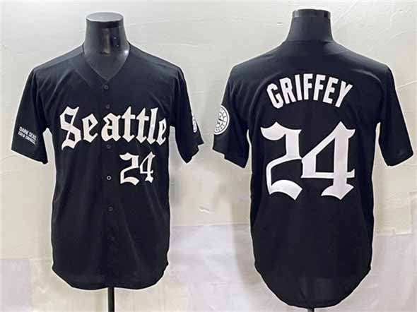 Seattle Mariners #24 Ken Griffey Jr. Black 'Deep Sea Gothic Edition' Vapor Premier Limited Stitched Baseball Jersey - Main View