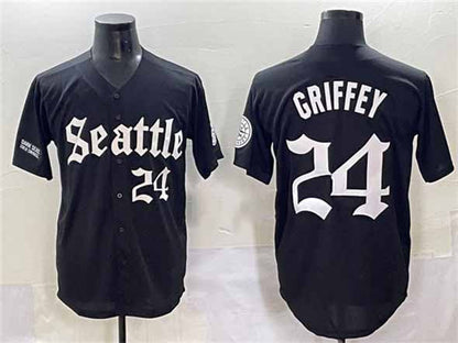 Seattle Mariners #24 Ken Griffey Jr. Black 'Deep Sea Gothic Edition' Vapor Premier Limited Stitched Baseball Jersey - Main View