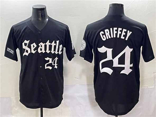 Seattle Mariners #24 Ken Griffey Jr. Black 'Deep Sea Gothic Edition' Vapor Premier Limited Stitched Baseball Jersey - Main View