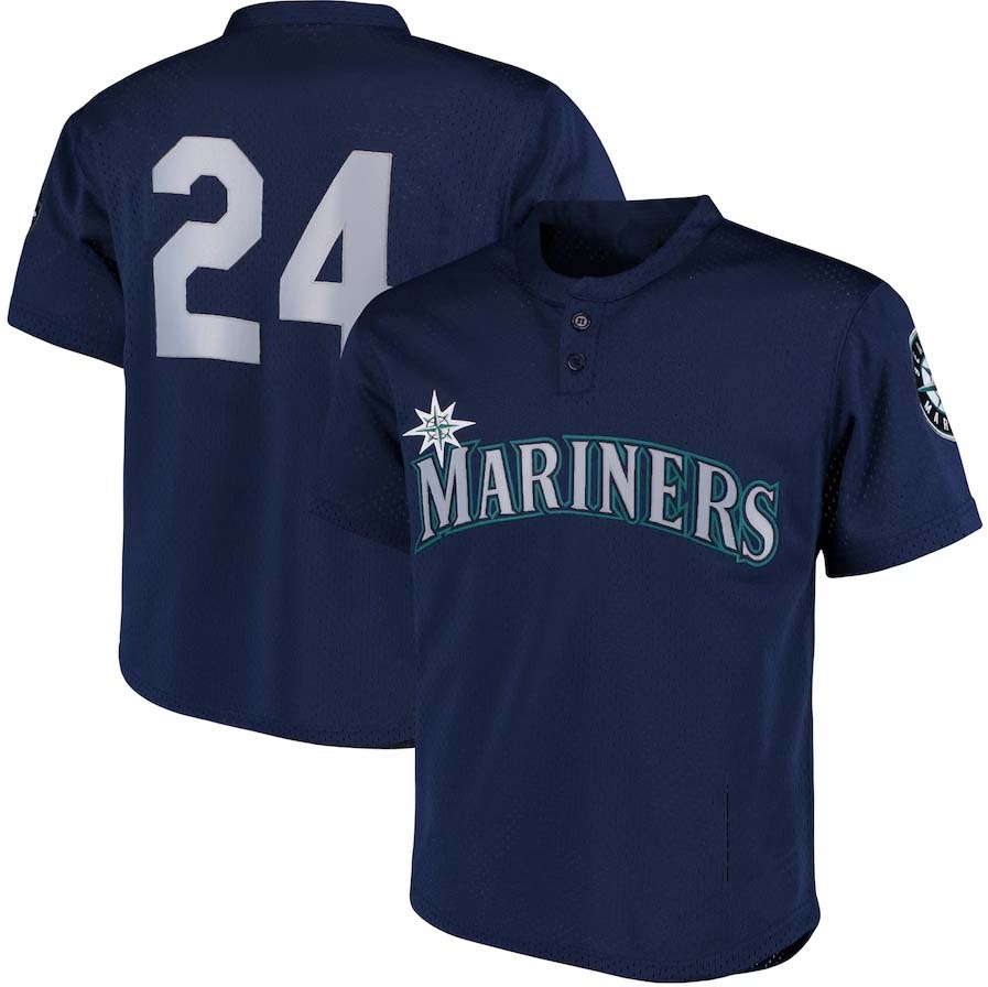 Seattle Mariners #24 Ken Griffey Jr. Mitchell & Ness Cooperstown Collection Mesh Batting Practice Jersey - Navy Baseball Jerseys - Main View