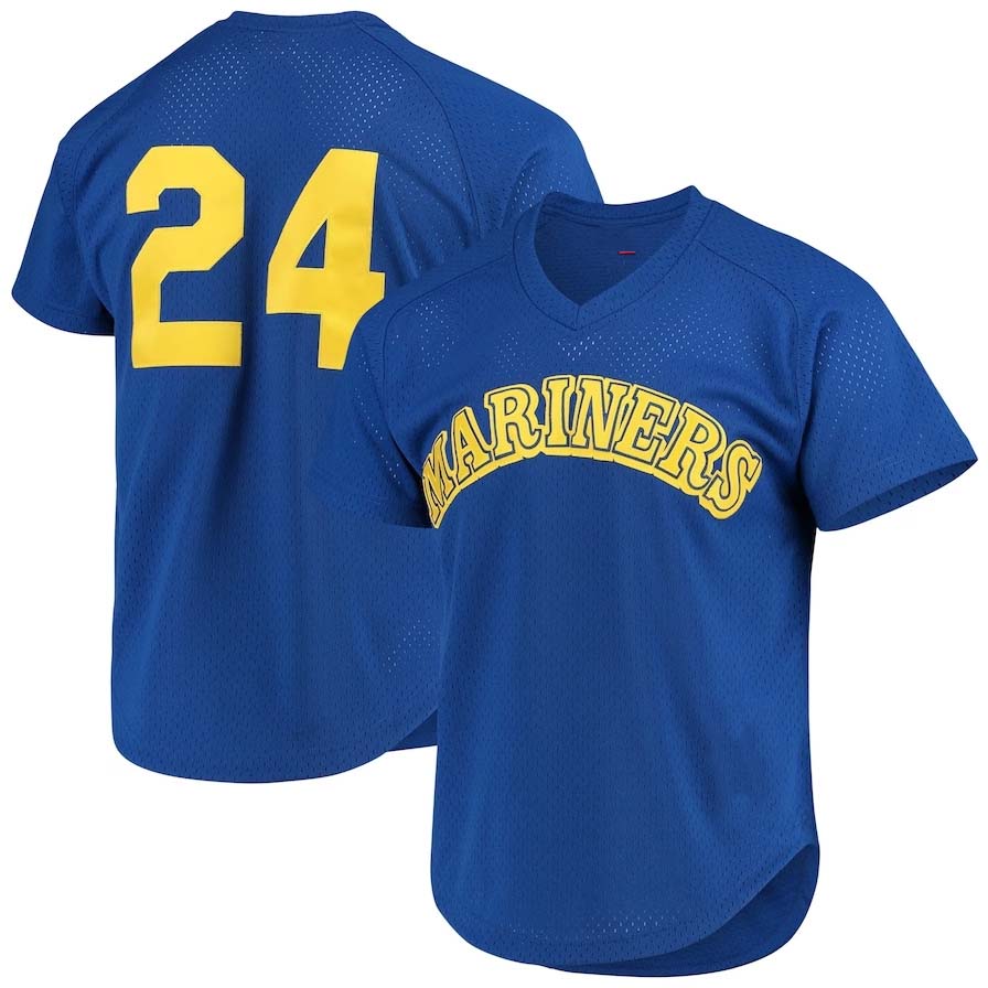 Seattle Mariners #24 Ken Griffey Jr. Mitchell & Ness Cooperstown Mesh Batting Practice Jersey - Royal Baseball Jerseys - Main View