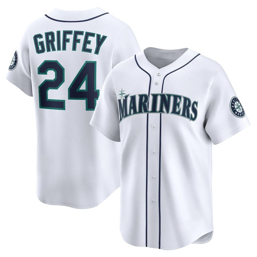 Seattle Mariners #24 Ken Griffey Jr. Throwback Cooperstown Collection Limited Jersey - White Stitched Baseball Jersey - Main View