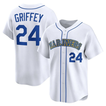 Seattle Mariners #24 Ken Griffey Jr. Throwback Cooperstown Collection Limited Jersey - White Stitched Baseball Jersey - Main View