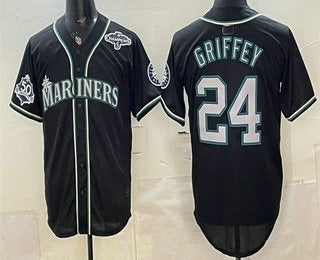 Seattle Mariners #24 Ken Griffey Jr 50th Black Out Style Vapor Premier Limited Baseball Jersey - Main View