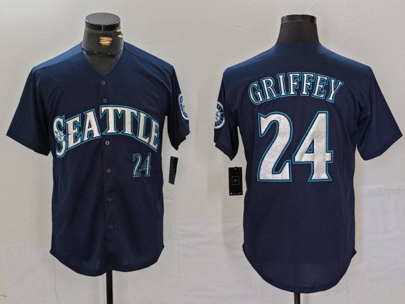 Seattle Mariners #24 Ken Griffey Jr Navy Cool Base Stitched Baseball Jersey - Main View
