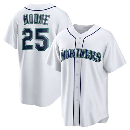 Seattle Mariners #25 Dylan Moore Home Replica Jersey - White Stitched Baseball Jersey - Main View