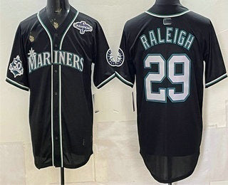 Seattle Mariners #29 Cal Raleigh 50th Black Out Style Vapor Premier Limited Baseball Jersey - Main View