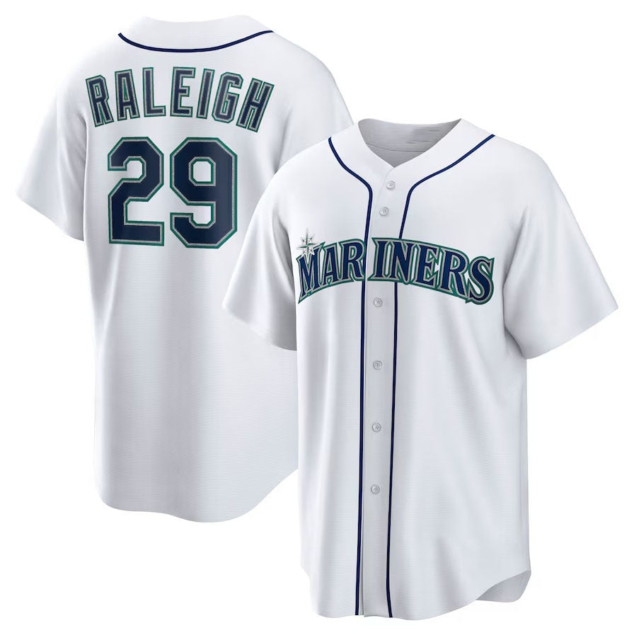 Seattle Mariners #29 Cal Raleigh Home Replica Player Jersey - White Stitched Baseball Jersey - Main View