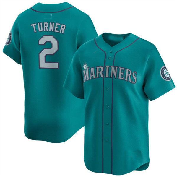 Seattle Mariners #2 Justin Turner Aqua Alternate Limited Stitched Baseball Jersey - Main View