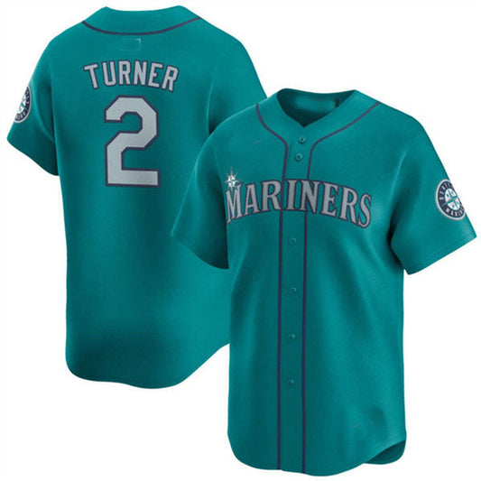Seattle Mariners #2 Justin Turner Aqua Alternate Limited Stitched Baseball Jersey - Main View