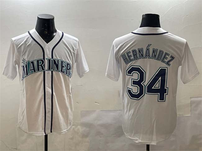 Seattle Mariners #34 Felix Hernandez White Cool Base Stitched Baseball Jersey