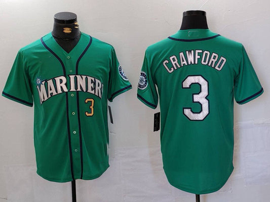 Seattle Mariners #3 JP Crawford Number Teal Green Stitched Cool Base Baseball Jerseys - Main View