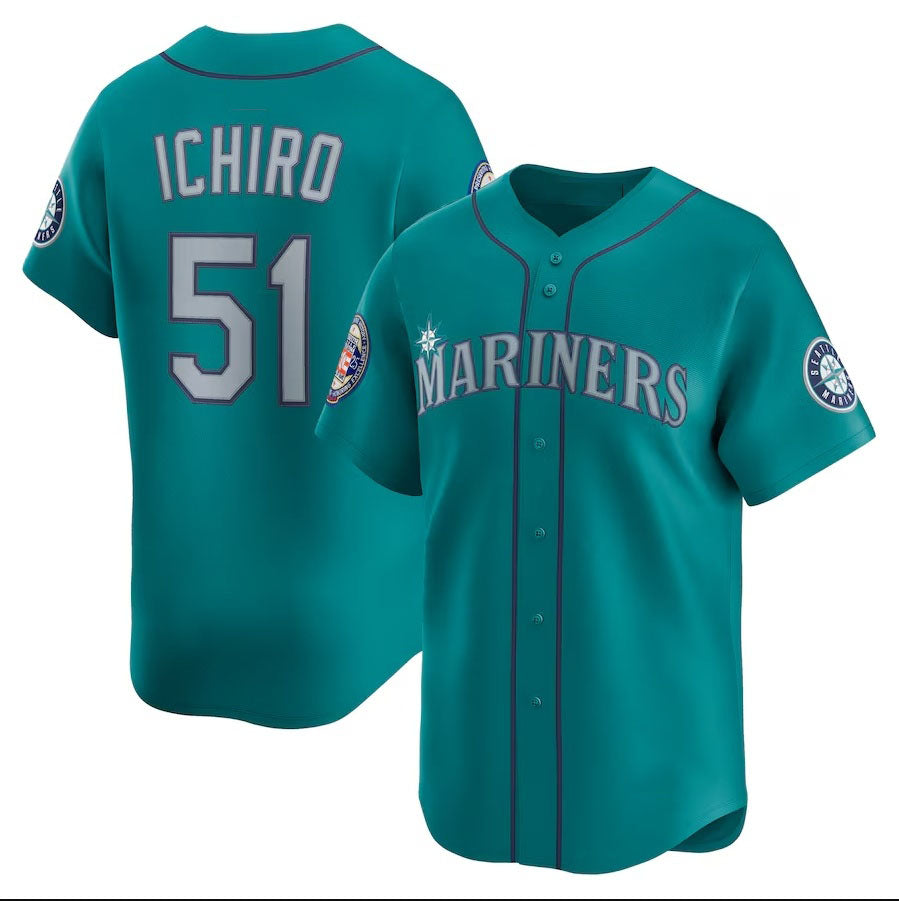 Seattle Mariners #51 Ichiro Suzuki 2025 National Baseball Hall of Fame Alternate Limited Player Jersey - Aqua Stitched Baseball Jersey - Main View